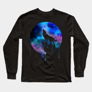 Howling Wolf Moon Space Galaxy Drips Hipster Trend Gift T-Shirt Long Sleeve T-Shirt